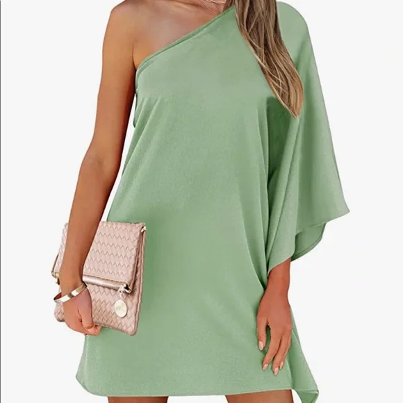 Leani | Dresses | Nwt Sexy One Shoulder Mini Dress Loose Batwing Sleeve Club  Party Short Dress | Poshmark